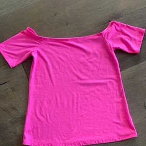 Lily Pulitzer off the shoulder hot pink shirt.